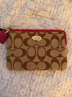 Coach Signature Canvas Pouch with Pink Trim